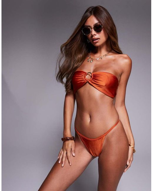 SIMMI Orange Dolce Satin O Ring Bikini Top