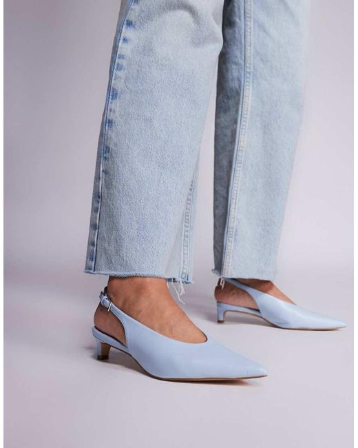 Public Desire Blue Saskia Slingback Kitten Heel Shoes
