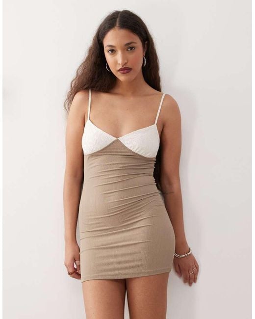 Motel Natural Dalsher Lace Detail Cami Mini Dress