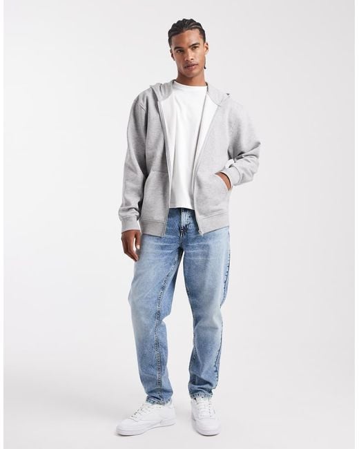 ASOS Gray Essentials Oversized Fit Zip Through Hoodie for men