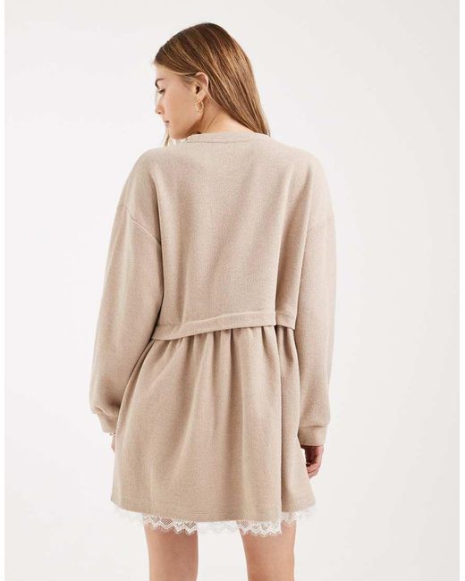Miss Selfridge Natural Smock Dress With Lace Trim