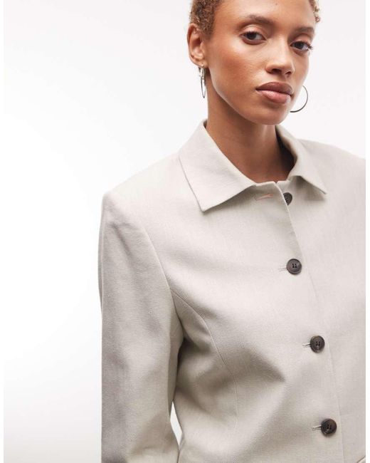 Weekday White Fitted Linen Button Up Jacket