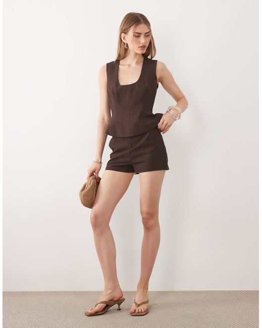 ASOS Brown Deep Scoop Neckline Tailored Top In