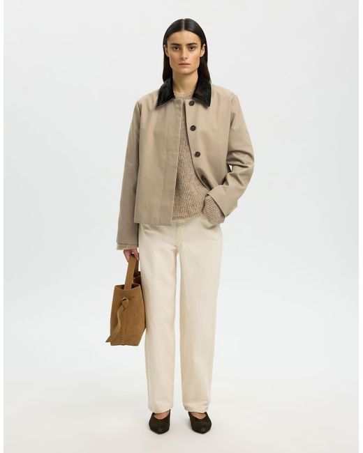 SELECTED Natural Short Jacket With Contrast Collar