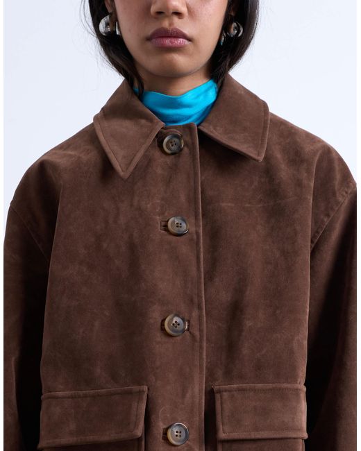 TOPSHOP Brown – kastige jacke aus wildlederimitat