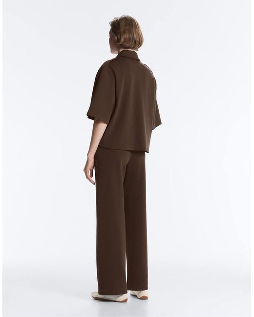 Oysho Brown Utility Short-Sleeve Sweatshirt With Cotton Piqué