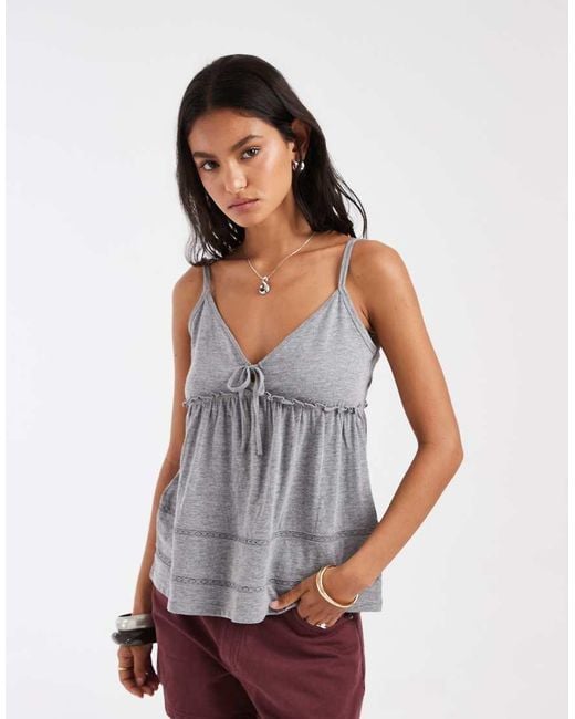 Hollister Gray Tie Front Babydoll Cami Top