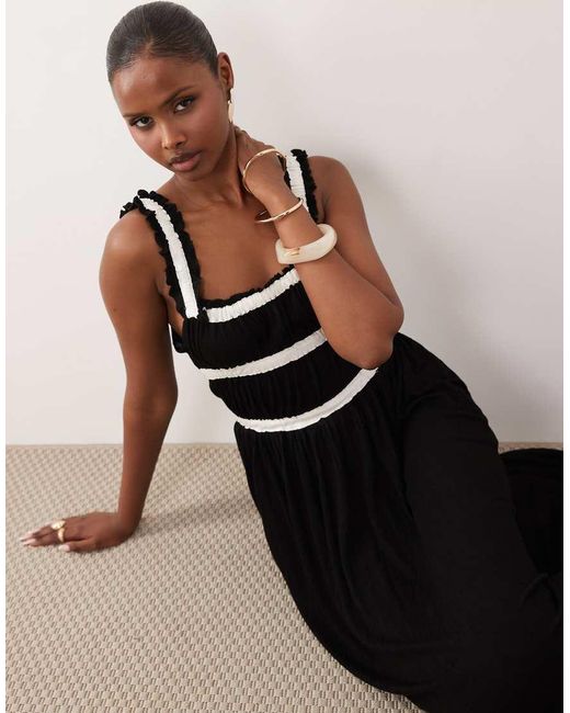 ASOS Black Shirred Contrast Binding Midi Dress