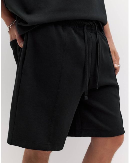 Pull&Bear Black Interlock Jogger Bermuda Shorts for men