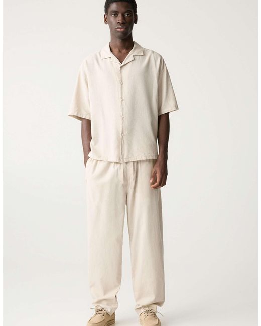 Pull&Bear – jogginghose aus leinenmix in Natural für Herren