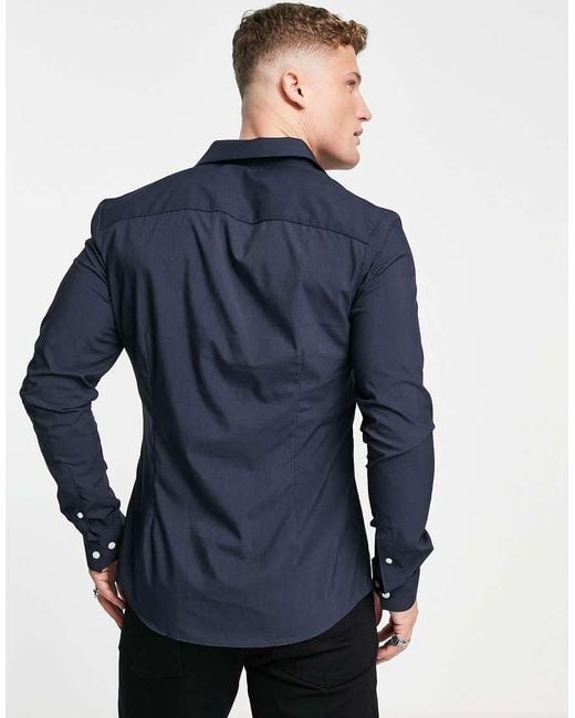 ASOS Blue Stretch Slim Fit Work Shirt for men