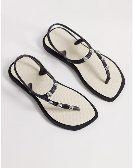 Havaianas White Square Toe Studded Flip Flops