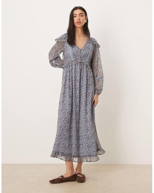 Wednesday's Girl Gray Long Sleeve Floaty Ditsty Print Midaxi Dress