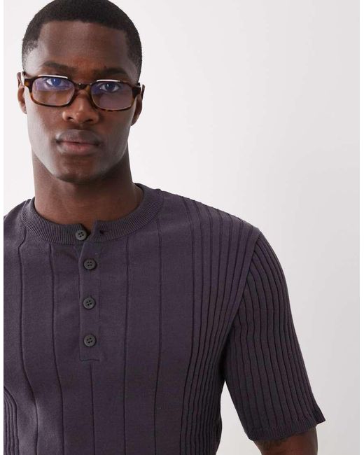 ASOS Purple Knitted Ribbed Henley for men