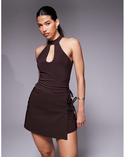 ASOS Brown Bengaline Tie Side Skort