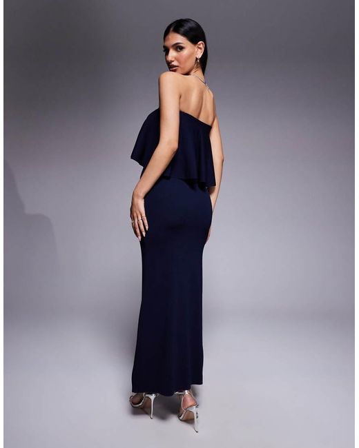 ASOS Blue Knitted Structured Bandeau Frill Midaxi Dress