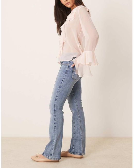 Gina Tricot Blue Low Rise Flare Leg Jeans With Front Panel Detail