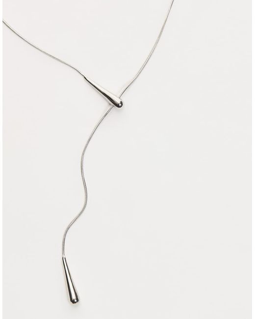 ASOS Brown Long Lariat Necklace With Teardrop Pendant