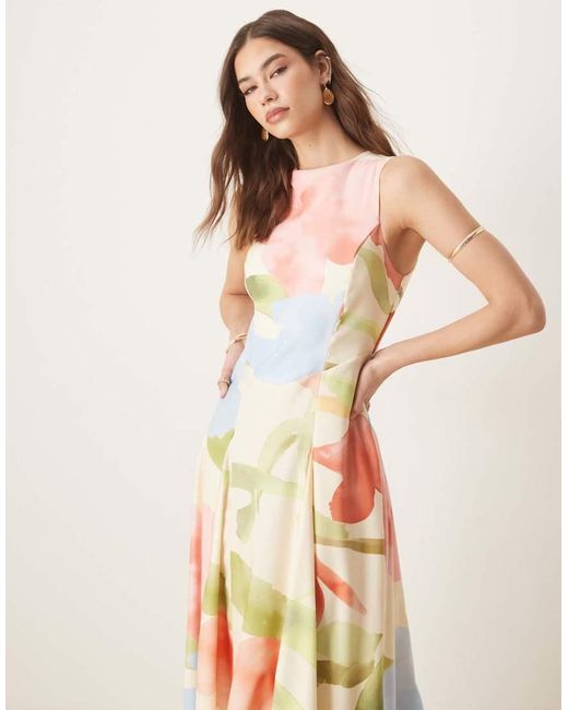 ASOS Natural Sleeveless Corset Waist Midi Dress