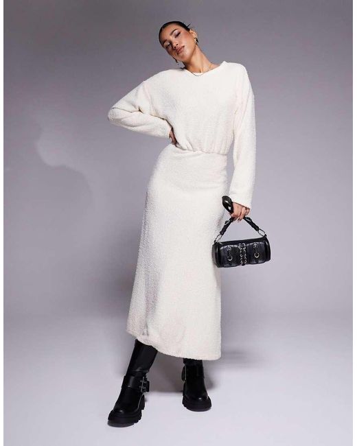 ASOS Gray Fluffy Long Sleeve Blouson Midi Dress