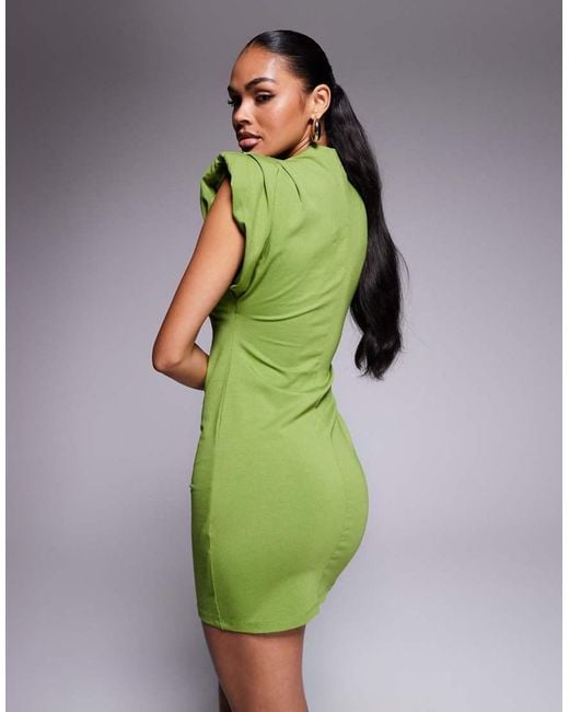 ASOS Green Sleeveless Shoulder Pad Mini Bodycon Dress