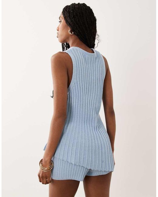 ASOS Blue Knitted Pleated Asymmetric Top