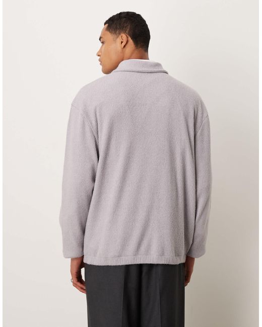 Sweat décontracté en maille côtelée effet brossé avec col - chiné ASOS pour homme en coloris Gray