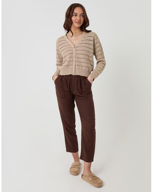 Threadbare Brown Pointelle Knit V-Neck Cardigan