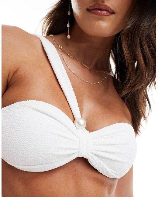 Vero Moda White Bow Back Pearl Bikini Top