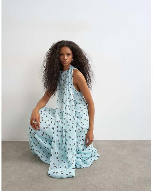 TOPSHOP Blue Draped Hem Chiffon Midi Occasion Dress