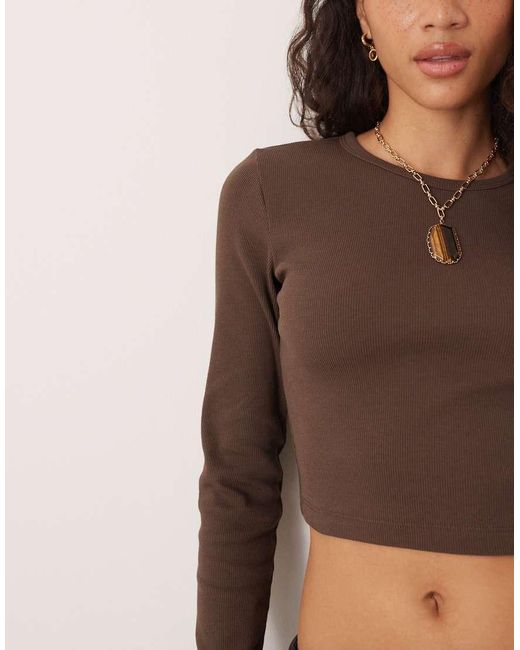 JJXX Brown Feline Long Sleeve Ribbed T-shirt