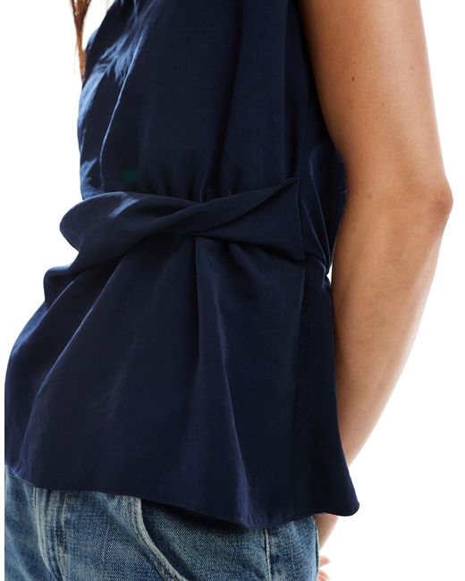 ASOS Blue Cowl Neck Sleeveless Top With Twist Waist Detail