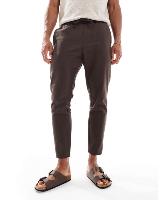 Only & Sons – verkürzte hose aus leinenmix in White für Herren