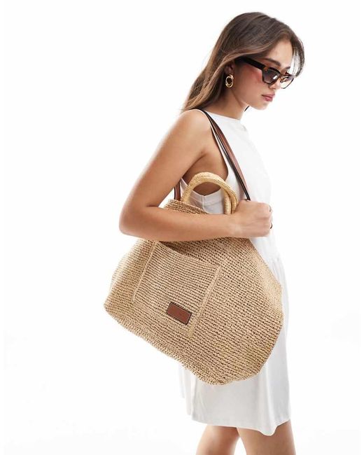 & Other Stories White Straw Tote Bag With Leather Strap