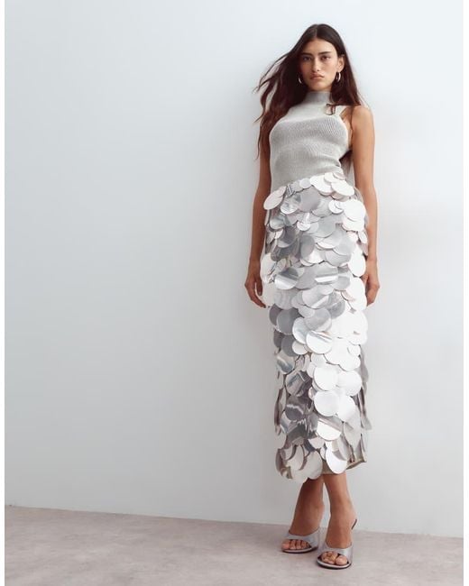 ARRANGE White Mirror Paillette Column Maxi Skirt