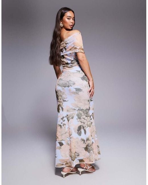 ASOS Purple Asymmetric Bardot Mesh Maxi Dress