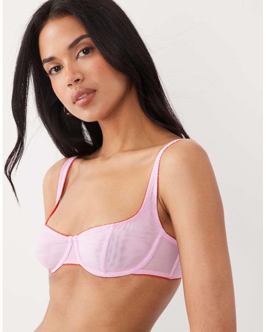 ASOS Brown Marley Sheer Mesh High Apex Balcony Underwire Bra With Picot Trim