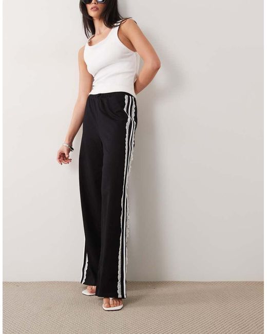 ASOS Black Wide Leg joggers With Lace Details