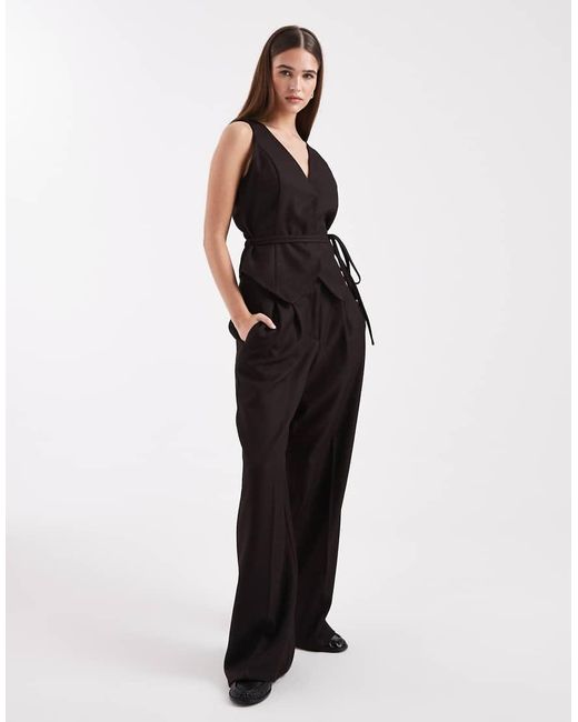 Vero Moda Black Cinched Tie Waist Waistcoat Co-ord