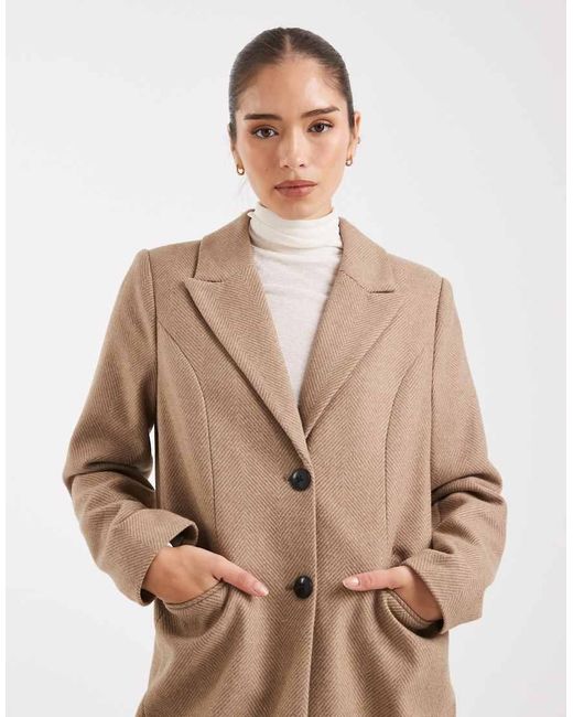 Vero Moda Natural Tailored Herringbone Wool Mix Coat