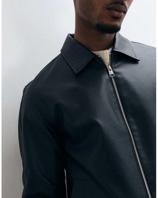 Only & Sons Blue Faux Leather Zip Thru Jacket for men