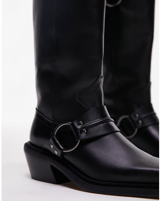 TOPSHOP White Rain Premium Leather Western Knee Boots
