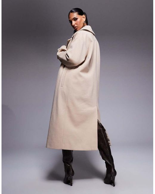 Aria Cove Natural Wool Look Heavyweight Collared Trench Style Maxi Coat