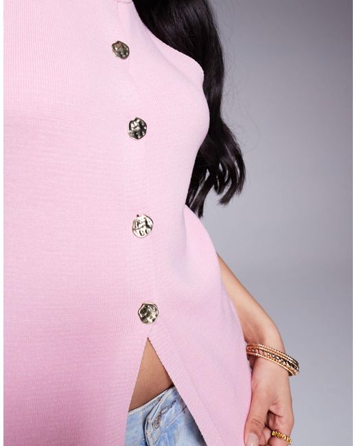 ASOS Pink Structured Longline Gold Button Vest