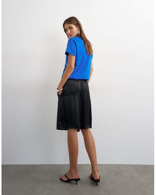 TOPSHOP Blue Satin Longline Bermuda Shorts