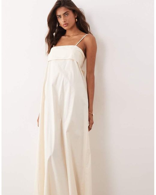 Kaiia Natural Exclusive Stretch Cotton Rich Foldover Drape Detail Cami Maxi Dress