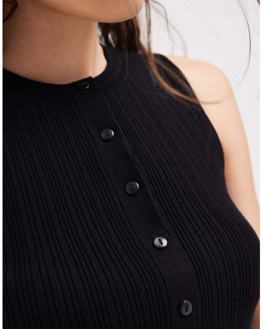 New Look Black Ribbed Knitted Button Down Vest