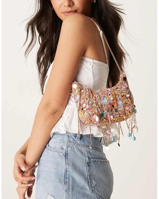 Borsa Da Spalla Con Perline Piccole E Specchietti di ASOS in Blue