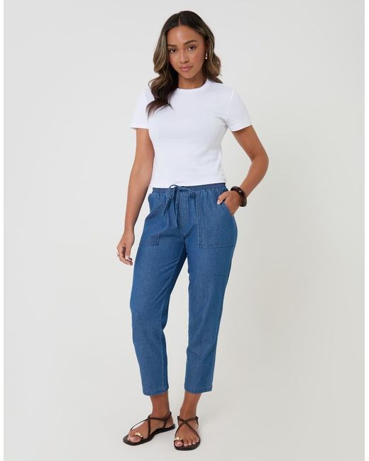 Threadbare Blue Drawstring Waist Barrel Leg Jeans