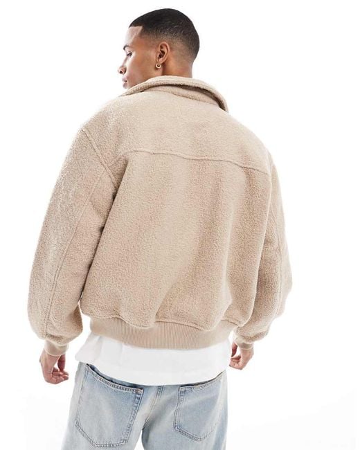Bershka Blue Textured Shearling Jacket for men